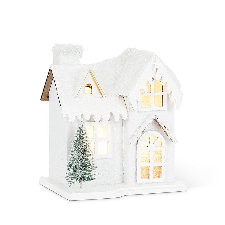Small Snowy House with LED Lights