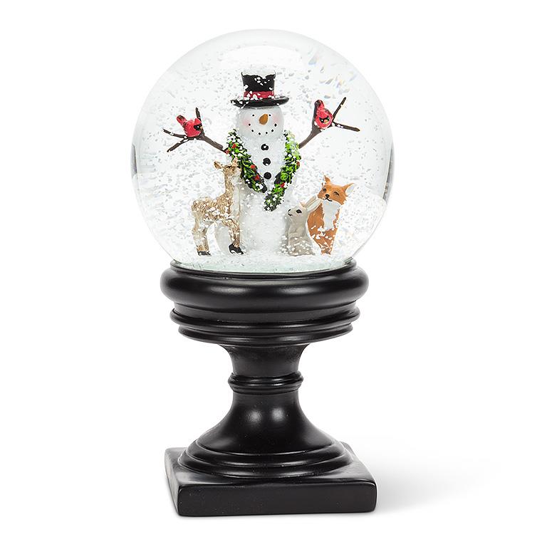 Snowman with Animals Pedestal Snow Globe