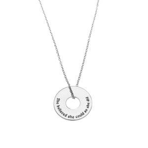 She Believed Disc Necklace | Quote Jewellery: Silver