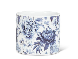 Blue Floral Plant Pot Candle - 4-Wick