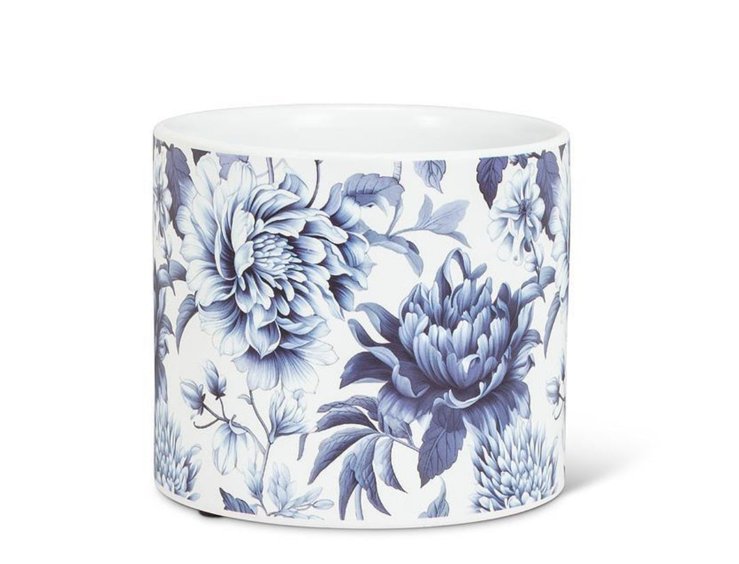 Blue Floral Plant Pot Candle - 4-Wick