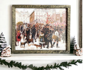 Vintage Oil Painting Christmas in the Square Sign