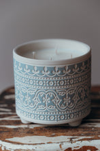 Load image into Gallery viewer, Blue Stencil Plant Pot Candle - 4-Wick