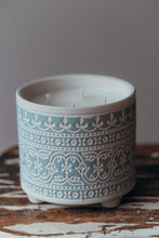 Load image into Gallery viewer, Blue Stencil Plant Pot Candle - 4-Wick