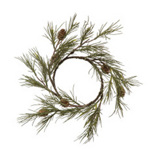 10" Round Faux Jack Pine Wreath w/ Pinecones & Glitter