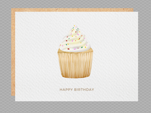 "Happy Birthday" Cupcake Card, Includes Kraft Envelope: Square
