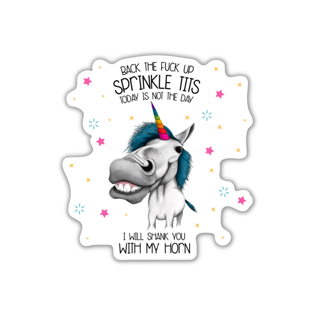 Back The Fuck Up Sprinkle Tits Vinyl Sticker: On a Backing Card
