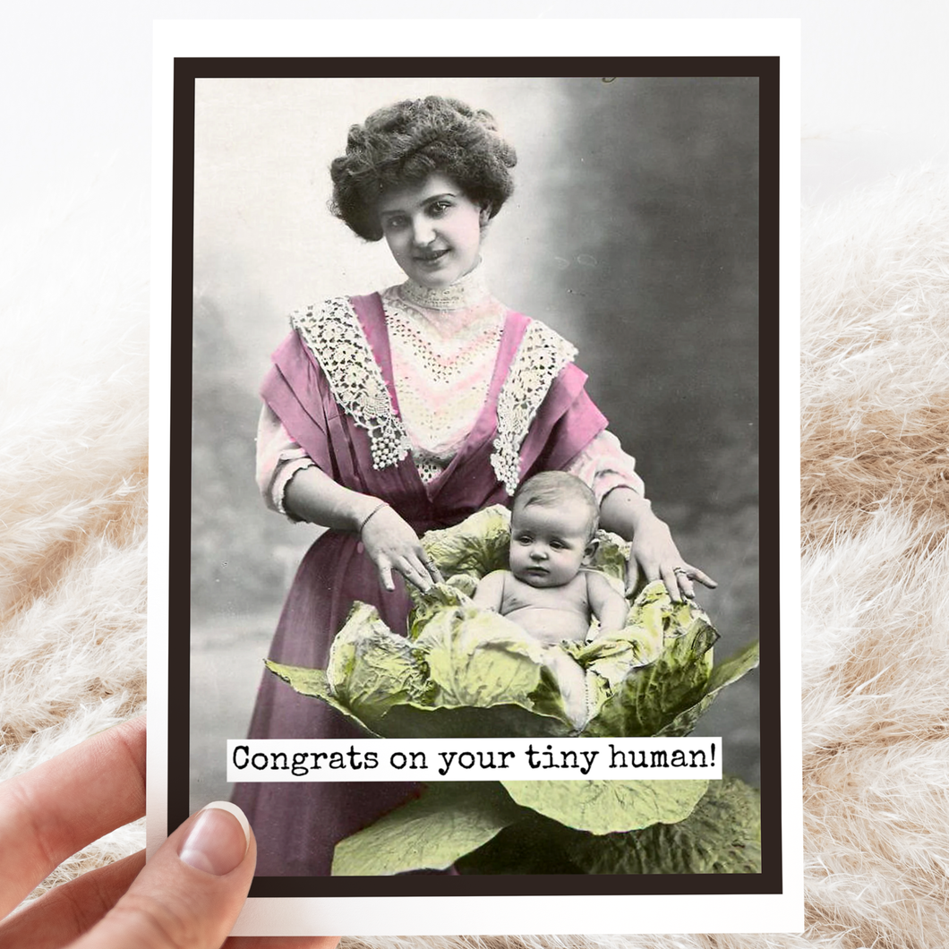 Vintage Style New Baby Card. Congrats On Your Tiny Human!