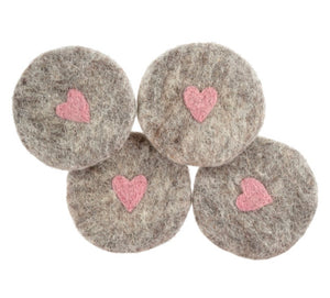 Felt Heart Coasters S/4 Grey