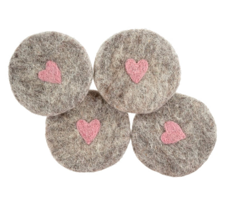 Felt Heart Coasters S/4 Grey