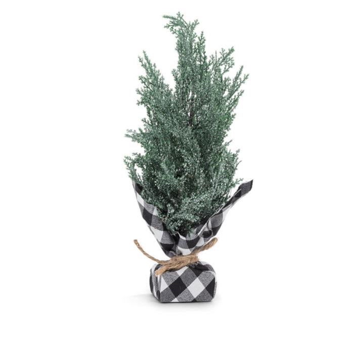 Snowy Tree With Plaid Base 13”H