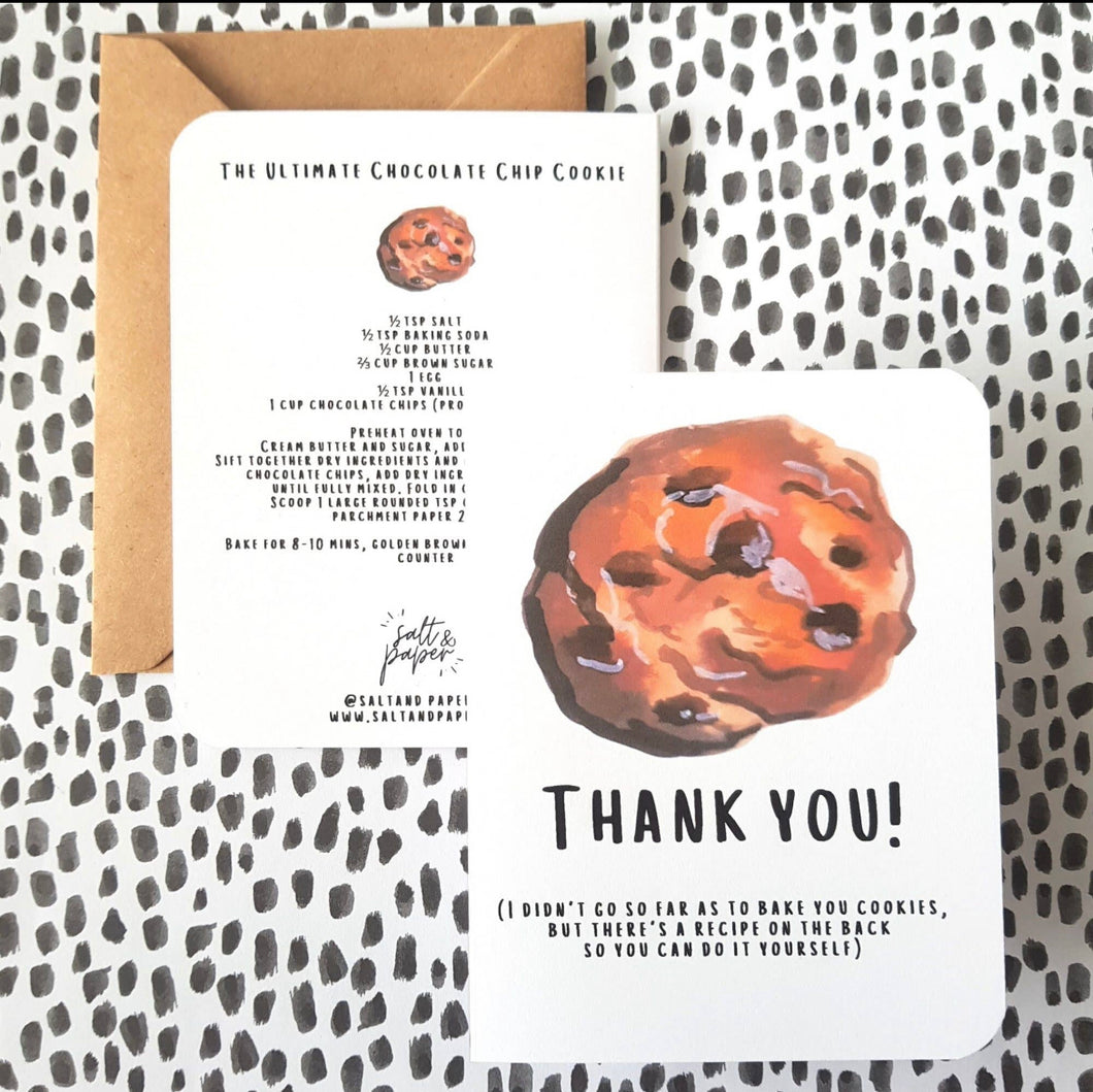 Thank You Chocolate Chip Cookie Recipe Card